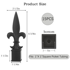 ZXNhome 15Pcs Metal Fence Finials Fits 1" - Aluminium Alloy Trident Spear Black Fence Topper Fence Caps Spear Tips Post Caps for Yard Garden Lawn Iron Picket Fence Spire Decoration