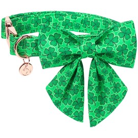 DOGWONG St. Patrick's Day Dog Collar-Cute Clovers Dog Collar with Bow, Cotton Trefoil Bowtie Dog Collars with Metal Buckle for Small Medium Large Dogs