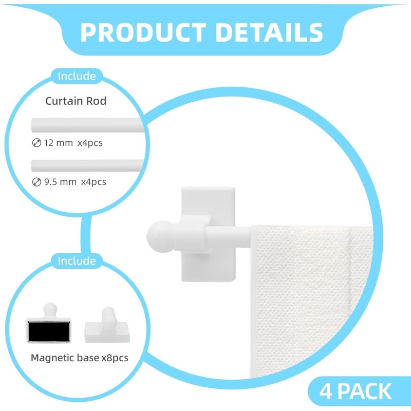 Multi-Use Adjustable Magnetic Curtain Rods for Doors, Windows, Tool Boxes,