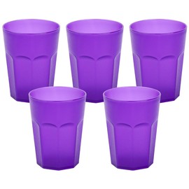 ENGELLAND - 5 x Purple Frosted Plastic Cups 400ml Calibration Line Shatterproof Stackable Reusable Plastic Reusable Party Cups Drinking Glass