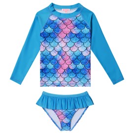 QPANCY - Traje de baño para niñas con protección solar UPF 50+, Sirena, 6-7 Años