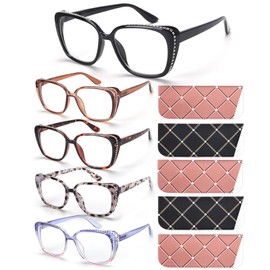 BLOEXCLU Reading Glasses for Women Blue Light Blocking Readers Anti Eyestrain Computer Fashion Eyeglasses Spring Hinge (5 Mixed A, 2.5, x)