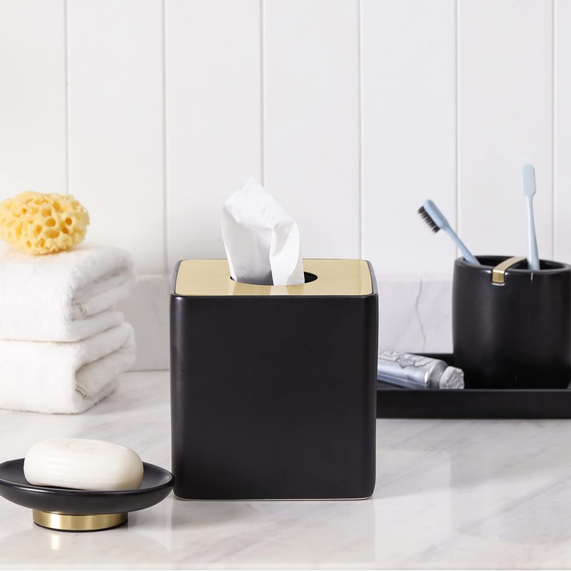 Motifeur Bathroom Accessories - Ceramic Tissue Holder, Decorative Square Tissue