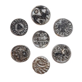 Viking Coins Silver Plated Metal Viking Treasure Original Gift Gadget Idea for Fans Cosplay Fantasy Set 7 Reproduction Vikings Coins