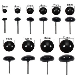 Toaob 100 pieces 3 mm to 12 mm black glass eye with alloy pin for puppet puppet