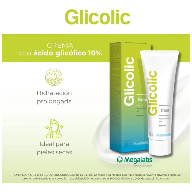 Glicolic Crema Hidratante Facial y Restaurador Cutáneo Ácido Glicólico 10%