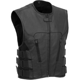 Men's Motorcycle SWAT Team Style Cow Leather Tactical Club Vest W/2 Gun Pockets(L)