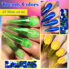 MEET ACROSS Neon Jelly Gel Nail Polish 8Pcs Glass Crystal Gel Polish Transparent Ice Jelly Nail Polish with Base Top Coat Red Yellow Blue Purple Green Collection Nail Gel DIY Neon Garden Gifts