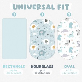 4 Pcs Baby Bassinet Sheets Soft Fitted for Baby Boys Girls Soft Cotton Animals Bassinet Sheet Cover Safe Comfort for Standard Bassinet Pads Rectangular Mattress Cradle, Elephant, Dinosaur