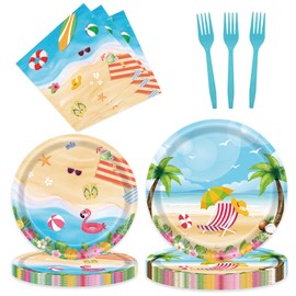 HiEnjoin 72pcs Beach Party Plates And Napkins, Summer Beach Dessert Plates Disposable Pool Party Supplies Dinnerware For Hawaiian Parties Birthday Decoration