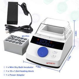 FOUR E'S SCIENTIFIC Mini Digital Dry Bath Incubator with Clear Lid, 15 x 1.5ml Heating Block with Timing Control, Up to 212℉/100℃, ± 0.5°C Accuracy