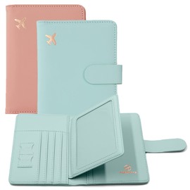 Melsbrinna Passport Holder,Passport Holder Card Slots,Cute Passport cover for Women/Men,Waterproof Rfid Blocking Travel Wallet (Pink Aqua green)
