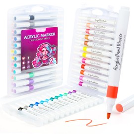 SAVZJSD 24 Colors Acrylic Paint Markers, 2mm Tip Acrylic Markers for Paper, Canvas, Rock, Garment, Woods,Glass,Ceramic, Plastic,Fabric, Painting, Steel& Art Supplies