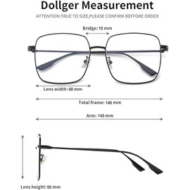 Dollger Blue Light Filter Glasses for Women Men Blue Light Blocking Glasses Square Metal Large Frame Glasses Anti Blue Light PC TV Gaming, black
