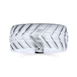 Bling Jewelry Mens Mechanic Car Racer Tire Tread Band Ring For Men For Bikers Matte Brushed Silver Tone Stainless Steel 8MM