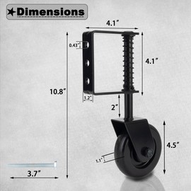Auxdee 4.3 Inch Heavy Duty Fence Gate Wheel with Universal Mount Plate, Spring Loaded Gate Caster Wheel for Wooden or Metal Gate, Hard Rubber 360° Swivel Caster Wheel (Black, 1 Pack)