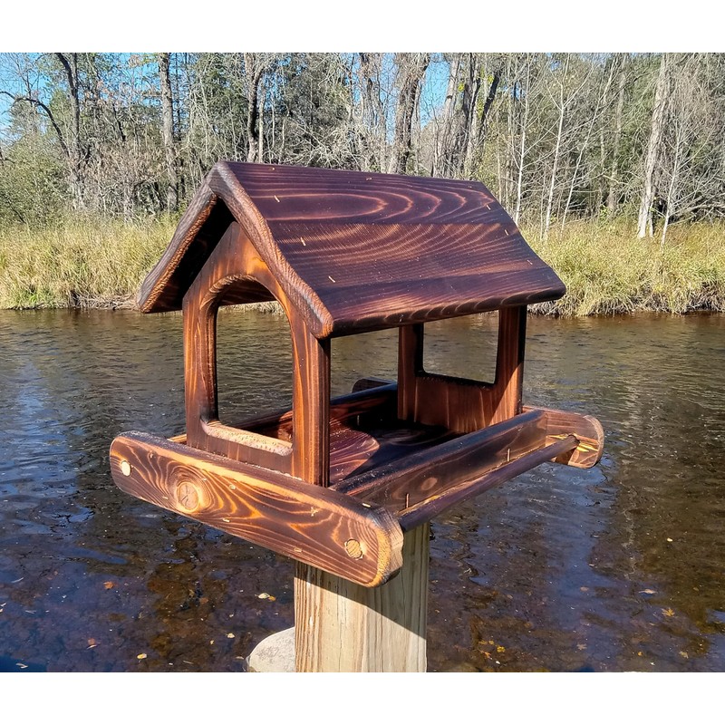 14 Inch Post Mount Cedar Wood Fly Through Platform Bird