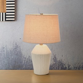 Creative Co-Op 13" Round Stoneware Desk Lamp, White