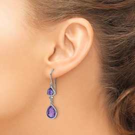925 Sterling Silver Diamond Purple Amethyst Drop Dangle Earrings Pear Teardrop Gemstone