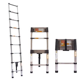 8.5 Ft Stainless Steel Telescoping Ladder Telescopic Extension Ladder Lightweight Collapsible Ladder ,for RV, Loft, Attic, Home for Indoor and Outdoor Use, 330lb Load Capacity
