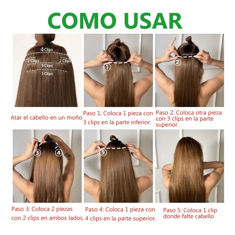 Extensiones De Cabello Ondulado Natural Clip Cortinas 7 Pzas