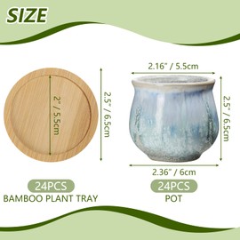 Remerry 24 Pcs 2.5 Inch Small Succulent Pots Assorted Succulent Pots with Drainage Ceramic Succulent Planter Pot Bamboo Plant Tray Planting Pot Flower Pots for Home Office Garden (Rich Color)