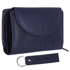 Chunkyrayan Genuine Leather Women's Purse, High-Quality, Vintage, RFID Protection, Includes Leather Keyring Leather, Blue