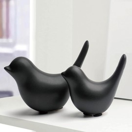 Tibeoyad Pack of 2 Small Birds Statues, Ceramic Bird, Modern Animal Bird Sculptures for Landscape, Garden, Home, Office, Desktop Display Decor (Black)