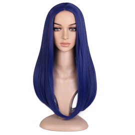 Dark Blue Wigs for Women Girls Long Straight Dark Blue Wig Middle Part Synthetic Heat Resistant Cosplay Costume Party Wigs