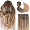 Clip in Hair Extensions Human Hair Balayage Golden Brown to
