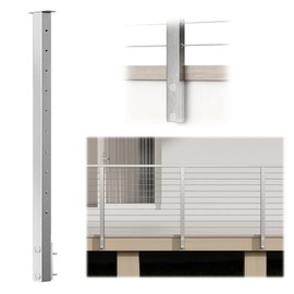 Muzata Side Mount Cable Railing Post 36 Inch 36"x2"x2" Level Drilled Space-Saving Brushed Stainless Steel Cable Railing System Kit Indoor Outdoor with User Guide PF02 LH4S