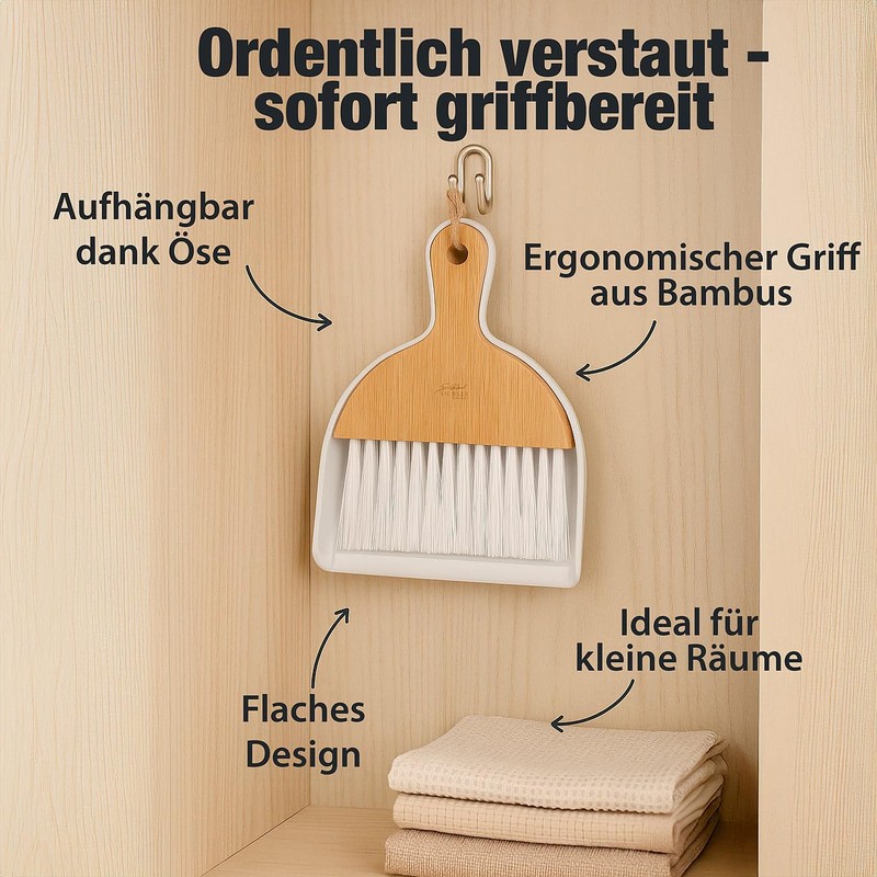 Sichler Haushaltsgeräte Handfeger und Kehrschaufel aus Bambus und Kunstoff, zum