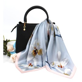 ANDANTINO 100% Real Mulberry Silk Scarf -21'' x 21''- Lightweight Neckerchief –Women Men Small Square Digital Printed Scarves (Silver Gray)