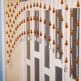 Urmforweilin Crystal Beaded Door Curtain Self-Adhesive, Door String Beads Curtains for Doorways Hippie Window Closet Door Way Bead Hangings Curtain (Yellow, 25 Strings)