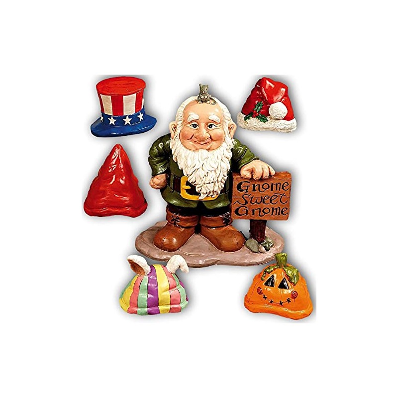 CE-AS 6-PC Garden Gnome Greeter Figure with 5 Seasonal Holiday