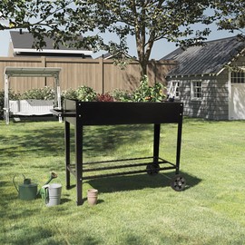 Home-Complete Raised Garden Bed - Planter Box with Storage Shelf for Growing Flowers, Vegetables, or Herb Garden - Gardening Supplies (Black)