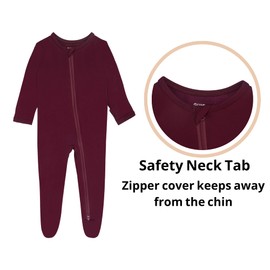 GUISBY Pajamas for Baby Boys & Girls, Infant Onesie with Mitten Long Sleeve Footed Pjs Maroon Oatmeal 6-12 months