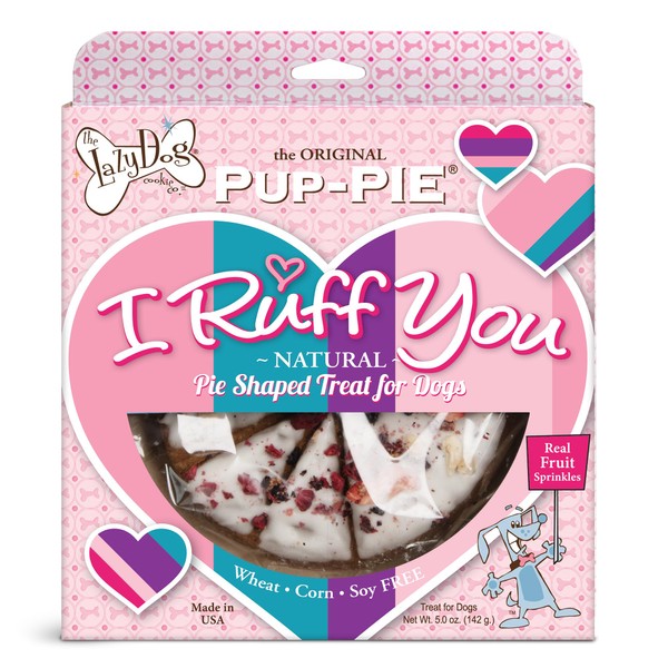 The Lazy Dog Cookie Co, I Ruff You Pup-Pie, Happy Birthday Dog Treats, Gotcha Day, Valentine’s Day, Dog Party Snack, Made in USA, 6 in., 5 oz. (Pack of 1)