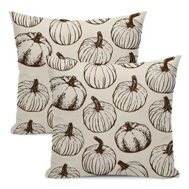 Fall Throw Pillow Covers 18 x 18 Set of 2 Black Fall Pumpkin Pillow Covers Outdoor Decor Autumn Harvest Thanksgiving Decoration Pillowcase Farmhouse Decorative Linen Cushion Case For Couch Sofa
