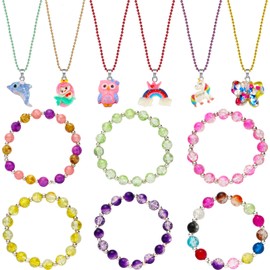 SOTOGO 12 Pieces Girls Necklaces and Bracelets Set Colorful Gift Party Favors Friendship Pretend Dress Up Play Jewelry for Kids Child Toddler, Cute Style