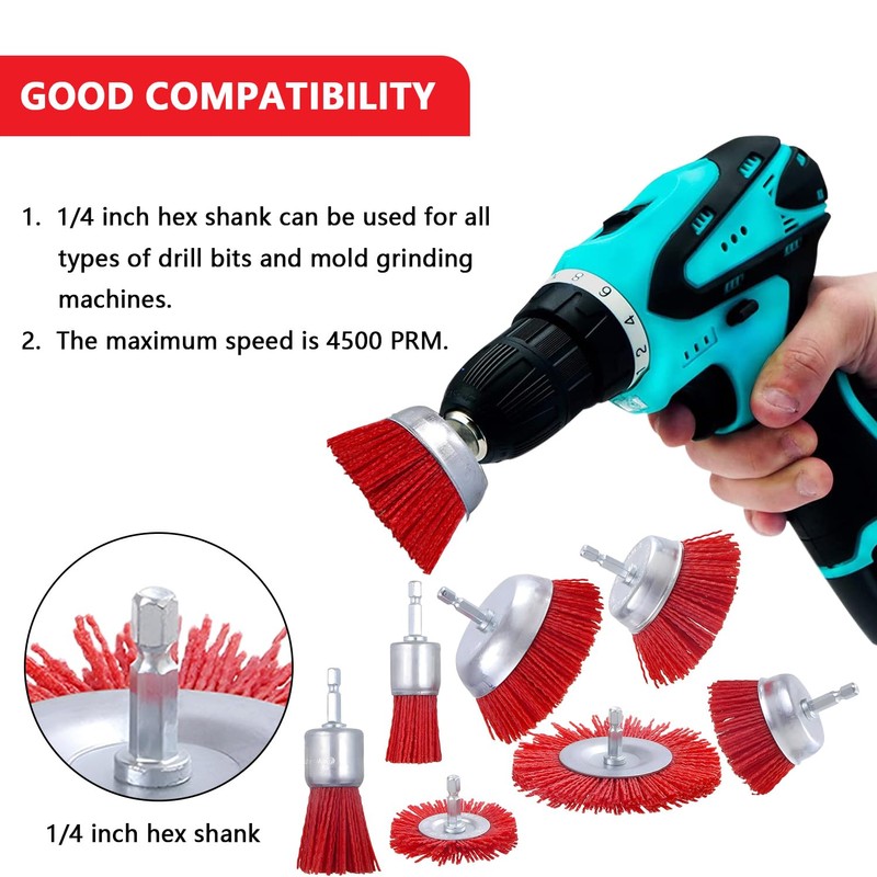 7-Piece Nylon Brush Set with 1/4 Shank Nylon Filament Disc