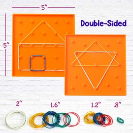 6 Pack Double-Sided Geoboard Mathematical Manipulative Material Array Block Geo Board, Educational Toy for Kids with Rubber Bands and 15pcs Pattern Card, STEM Shape Puzzle Brain Teaser Toy, 5x5 Inch