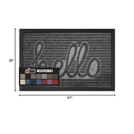 GORILLA GRIP GORILLA GRIP 100% Waterproof All-Season WeatherMax Doormat, 47x35, US Designed Natural Rubber, Stain and Fade Resistant, Low Profile Indoor Outdoor Door Mats, Easy Clean Patio Mat, Charcoal Hello