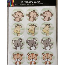 Brother Sister Design Studio 3 Sheets Of “Baby Wildlife” Envelope Seals~Includes 36 Stickers, New In Package!