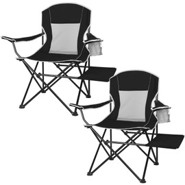 XGEAR 2-Pack Camping Chairs 350LBS Heavy Duty Folding Chair with Side Table