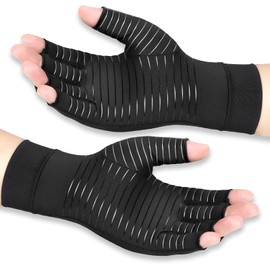 Vlela Copper Arthritis Compression Gloves Women Men Relieve Hand Pain Swelling and Carpal Tunnel Fingerless for Typing, Support for Joints, X-Large