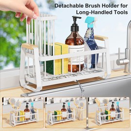 Bele Rose Sponge Holder for Kitchen Sink Organizer, Sink Caddy with Removable High Brush Holder, Soap Sponge Caddy with Quick Drain Tray & Suction Cups, Kitchen Storage and Countertop Organization