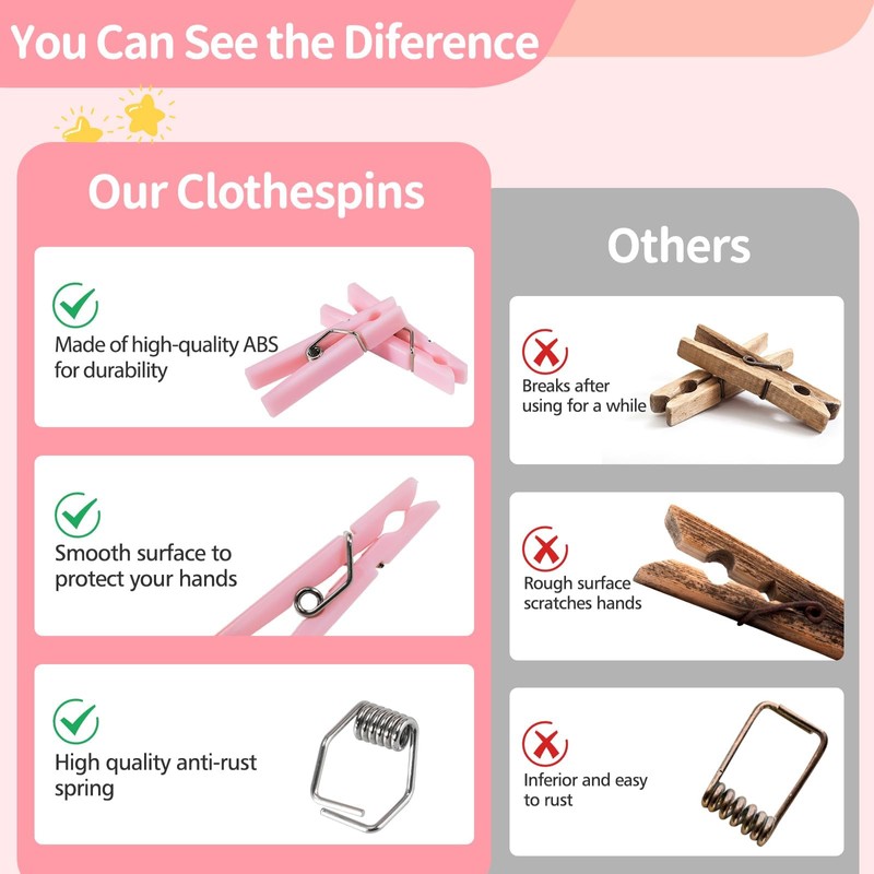 100PCS Baby Shower Clothespin Games Mini Pink Clothes Pins 1.4
