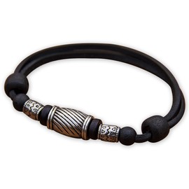 HANA LIMA ® Leather bracelet stainless steel beads surfer bracelet men women bracelet men's bracelet women's bracelet, Leather Wood Stainless Steel, without stone