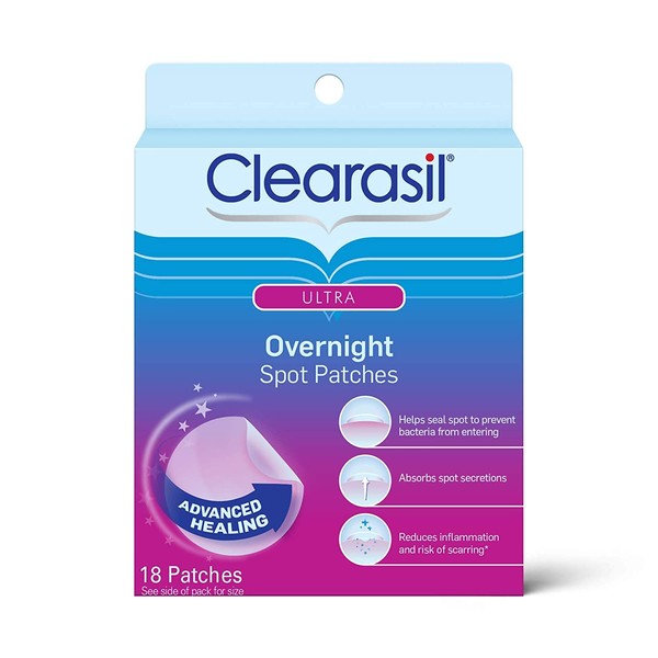 Clearasil Overnight Spot Patches, Advanced Healing Hydrocolloid Acne Pimple Treatment, Blemish Spot Stickers for Face, 18 Count (Pack of 4)